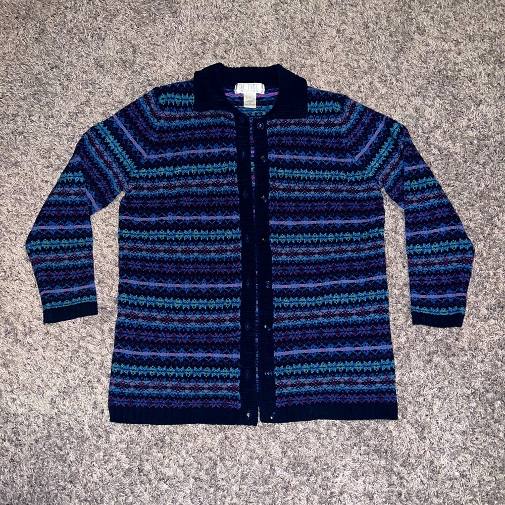 Vintage Petite Sophisticate Multicolored Sweater Cardigan! Womens size medium.